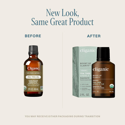 Cliganic Organic Tea Tree Essential Oil - 100% Pure Natural for Aromatherapy Diffuser | Non-GMO Verified (Packaging May Vary)