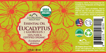 US Organic 100% Pure Eucalyptus Essential Oil (Globulus) - USDA Certified Organic, Steam Distilled - W/Euro droppers (More Size Variations Available) (30 ml / 1 fl oz)
