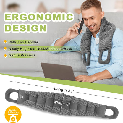 UNCN Long Wide Heating pad for Neck and Shoulders Back 33 * 5.9" microwavable Large Moist Heat Pack Warm hot Compress Neck wrap Weighted Bag Massage Reusable Herbal Nature Calming Portable 1.95Pounds