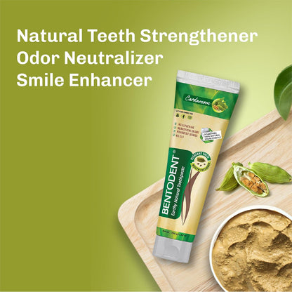 BENTODENT Fluoride Free Remineralizing Calcium Bentonite Clay Toothpaste - Cardamom Flavor Natural Toothpaste, Mint-Free, 3.52 oz - Mineral Tooth Paste Ideal for Sensitive Teeth & Whitening