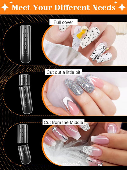 EBANKU Dual Form Kit, 288PCS Poly Gel Forms for French Nails, 8 Styles Reusable Silicone Pads, 5PCS Clips, Brush Pen, Files Buffer, Extension Kit for Beginner