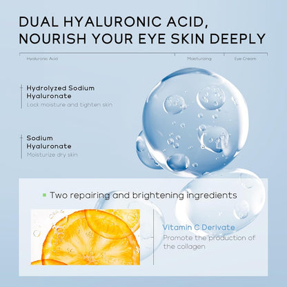 Hydrating Eye Cream, Under Eye Cream for Dark Circles & Puffiness, Hyaluronic Acid Eye Treatment Creams for Bags Under Eye, Reduce Fine Lines & Wrinkles, Anti Aging for Women 0.53oz, 2 Pack