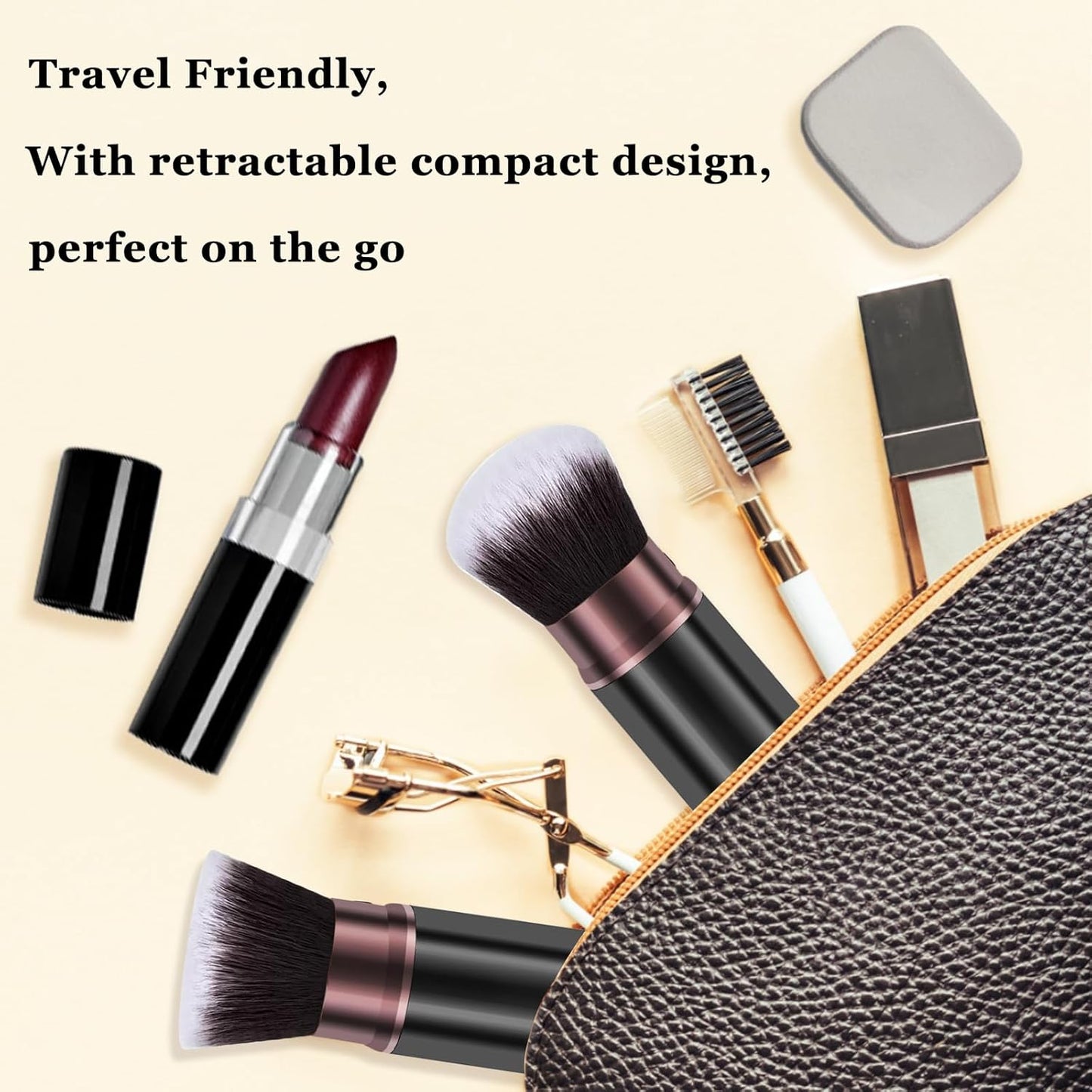 Makeup Brushes, Retractable 2 Pack Travel Kabuki Blush Makeup Brush Face Powder Foundation Brushes for Blending Liquid, Blush, Bronzer, Buffing, Sunscreen,Flawless Cosmetics