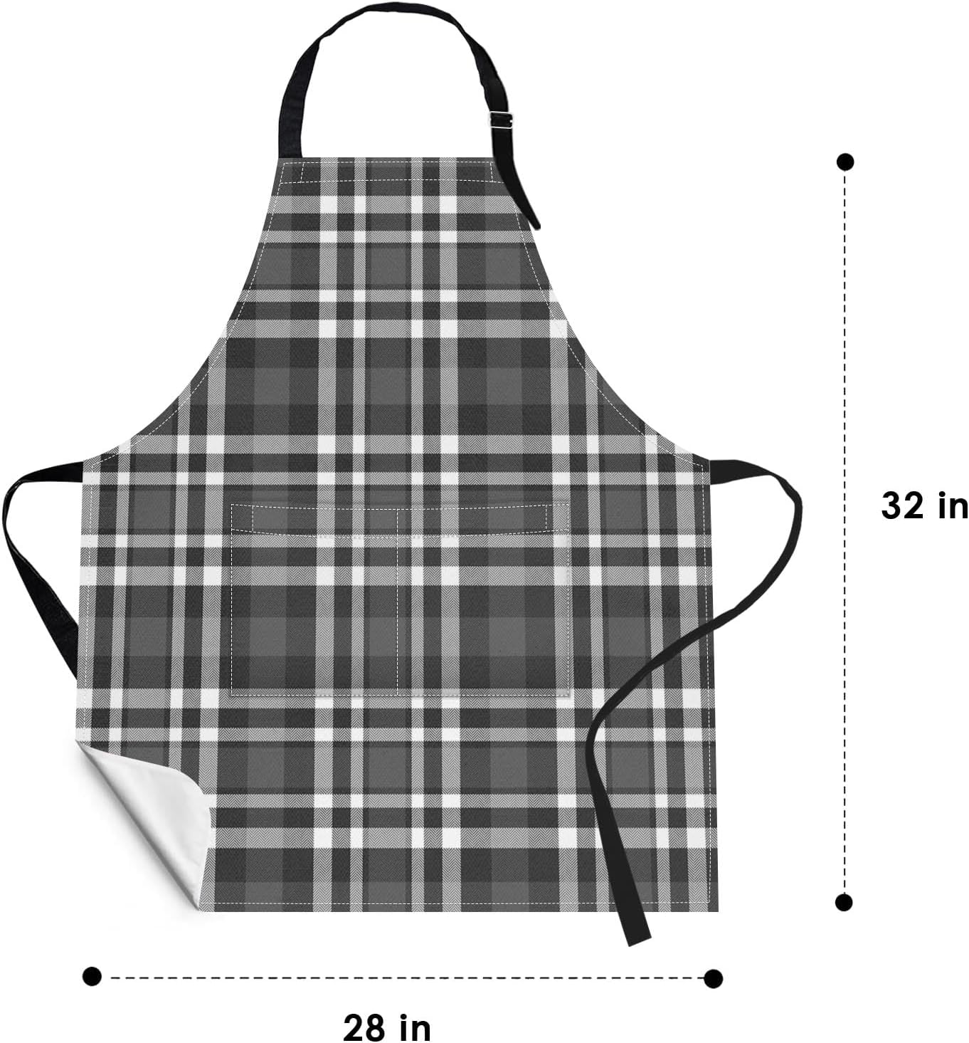 Britimes 2 Pack Aprons, Plaid Grid Geometric Adjustable Bib Aprons with 2 Pockets for Women Men Couple Lovers Chef Home Kitchen Cooking Baking Gardening Black Gray Apron 32x28 Inches