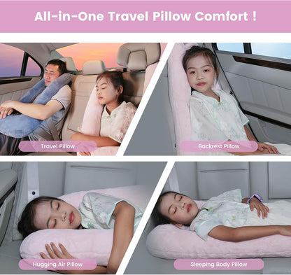 Car Pillow for Kids, Professional Inflatable Kids Car Pillow for Sleeping Carseat Travel - Safe, Reliable - Inflatable Travel Pillows for Kid Adult Car Seats Pink