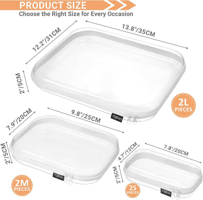 6 Pack Clear Hard Shell Zipper Case (2 Small, 2 Medium, 2 Large), See-Through Hard Plastic Organizer Pouches with Zipper for Travel, Toiletries, Makeup, Electronics & Pencils - Crush-Resistant Storage