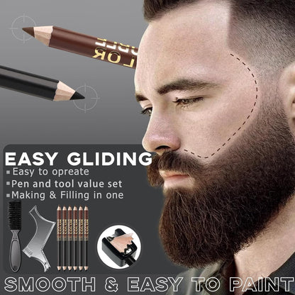 Barber Pencil for Lineup Magic Hairline Enhancement Beard Guide Shaping Pencils for Design Razor Trace Black Brown Barber Chalk Pencils Set with Sharpener Ruler Brush for Men