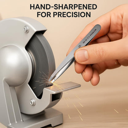 Professional Tweezers Set – Slant & Point, Ultra Precision German Stainless Steel Tweezers for Eyebrows, Chin, Ingrown Hair & Facial Grooming – Lightweight with Travel Case (Matte Grey)