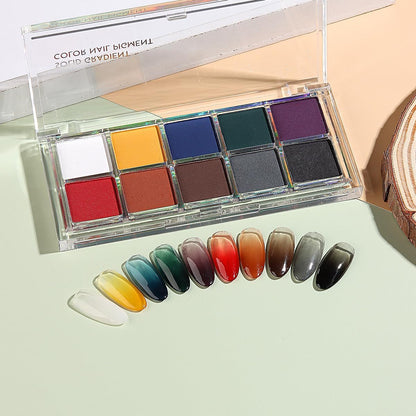 10 Colors Solid Fluorescent Neon Pigment Powder Set Gradient Iridescent Aurora Mermaid Pearl Glitter Dust Kit for Home Salon Nail Art Designs