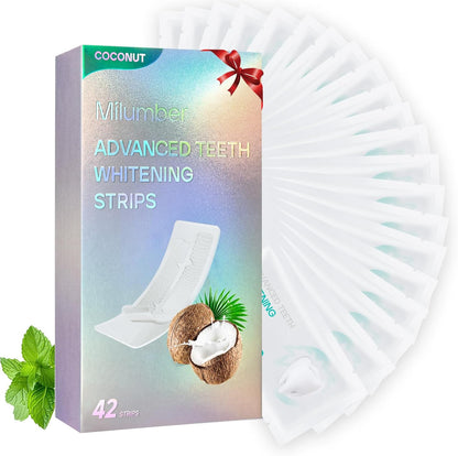Teeth Whitening Strips for Sensitive, 42 Strips Whitener Safe Whitestrip, Deep Stains Removal Tooth Whitening, Enamel Safe Non-Slip Dry Strip Technology for Whiter Teeth,Coconut