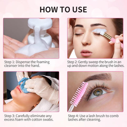 50 Pcs Lash Shampoo Bottle Brushes Set (Pink)