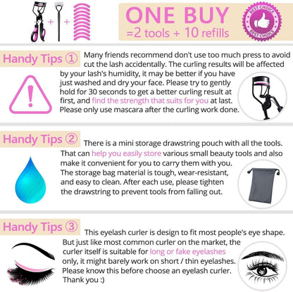 Eyelash Curler with Comb, qiipii Professional Lash Curlers metal Eyelashes Comb Seperator Eyelash Mascara Applicator Tool Kit for Women with 10 Replacement Silicone Refills Pads for Home & Travel Uses