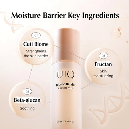 UIQ Biome Barrier Cream Mist - Facial Barrier Mist for Hydration & Skin Barrier Repair, Microbiome-Based Korean Skin Care, 3.38 fl oz