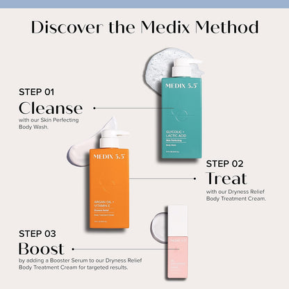Medix 5.5 Glycolic Acid Exfoliating Face & Body Wash Cleanser + Argan Oil Moisturizing Body Cream Lotion 2PC Skin Care Set | Alpha Hydroxy Acid & Lactic Acid Foaming Face Wash, 2PC Set