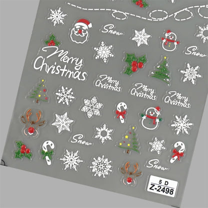 5D Embossed Christmas Nail Stickers Self Adhesive Christmas Nail Art Stickers Snowman Snowflake Nail Decals Winter Nail Design Santa Claus Nails Supplies for Women Girls 2 Sheets