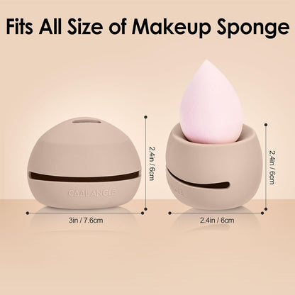 2Pcs Makeup Sponge Holder Silicone Beauty Sponge Holder Makeup Blender Case for Travel 2 in 1 Stand Storage For Quick Drying Khaki+Pink