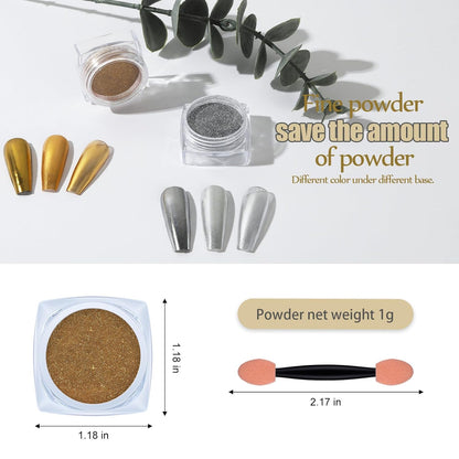 Artdone 2 Jars Chrome Nail Pearl Powder Silver and Gold, Iridescent Aurora Powder Metallic Mirror Effect Pigment Pearlescent Mermaid Pearl Dust Kit, Decoration Acrylic Resin Craft