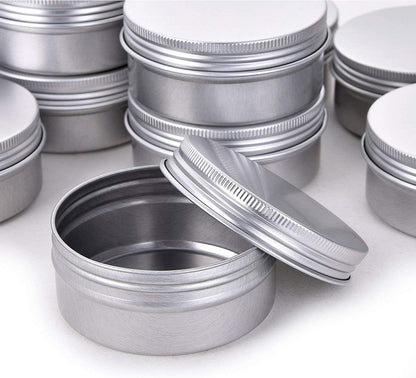 1 Ounce Aluminum Tin Jar Refillable Containers 30 ml Aluminum Screw Lid Round Tin Container Bottle 50 Pack for Cosmetic,Lip Balm, Cream