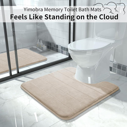 Yimobra Memory Foam Toilet Bath Mat U-Shaped, Soft and Comfortable, Super Water Absorption, Non-Slip, Thick, Machine Wash and Easier to Dry for Bathroom Commode Contour Rug, 24 X 24 Inches, Beige