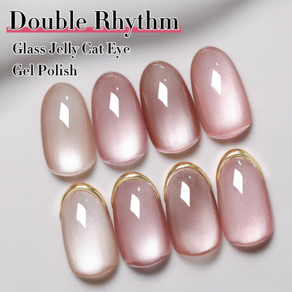 Double Rhythm Cat Eye Gel Polish Set 6 Colors Shimmer Glitter with Magnet Holographic Reflective Magnetic UV Gel Polish Art Kit (Glass Jelly Nude Pink 6-Kit 35)