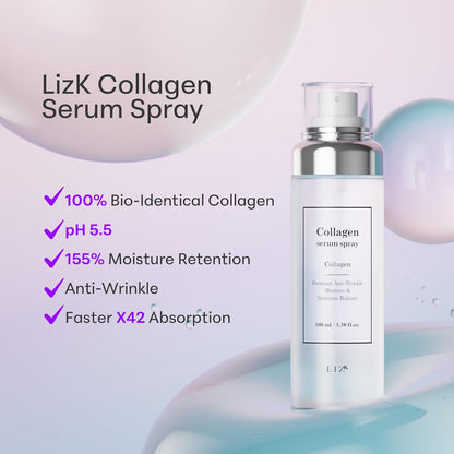 LIZK Collagen Serum Spray for Face 100ml (3.38 fl.oz) Glass Skin,easy to use, sparying at first step in skincare,body care, moisture mist, korea cosmetics