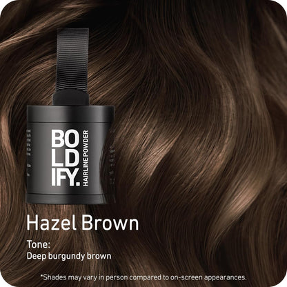 BOLDIFY Hairline Powder (LARGE, 10g) - Root Touch Up Hair Color for Gray Coverage - Bald Spot Concealing Hair Powder for Women & Men - 48-Hour Stain-Proof - Hazel Brown