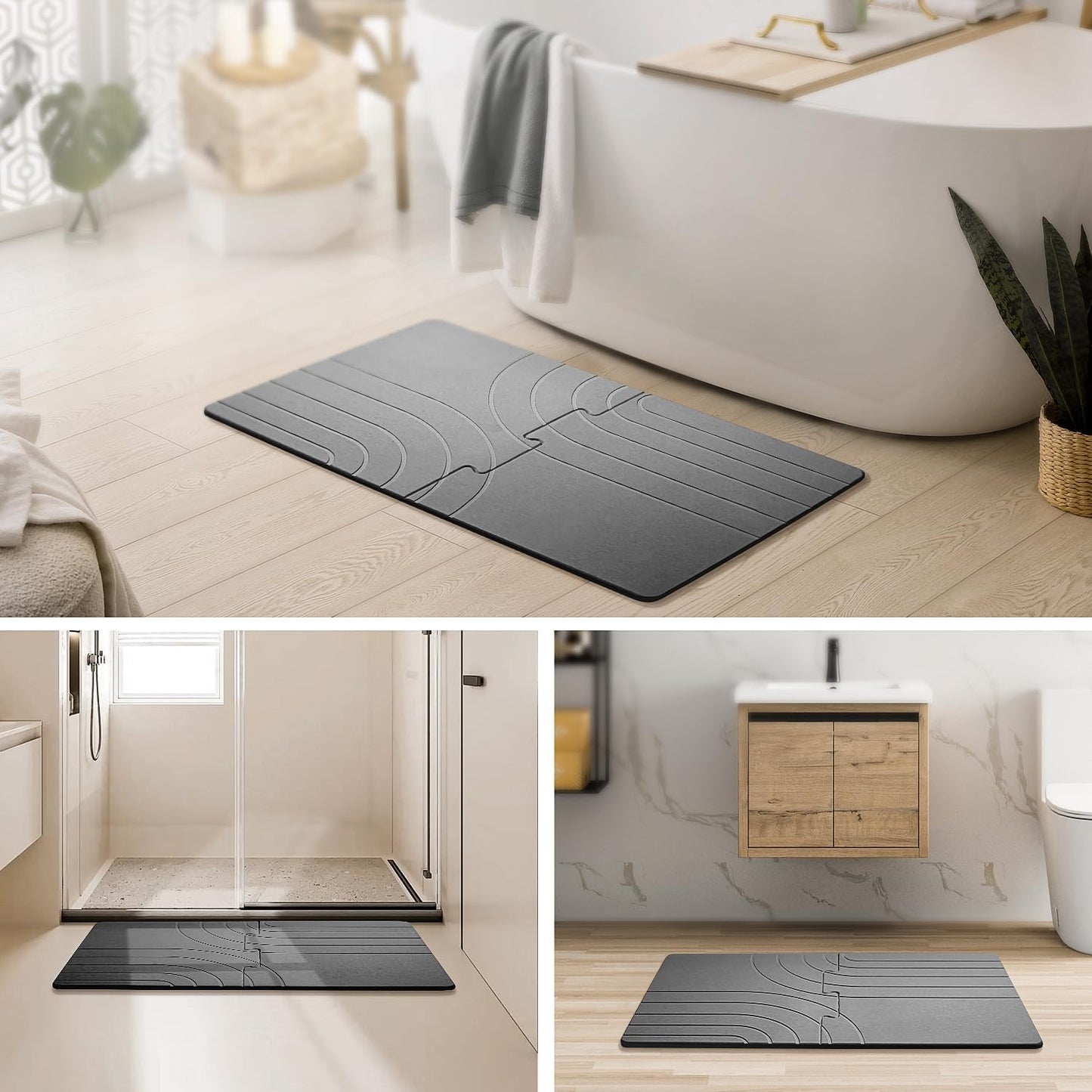 32 * 20 Large Stone Drying Bath Mat for Bathroom Diatomaceous Earth Bath Mat Quick Dry Non Slip Absorbent Bathroom Floor Mat Modernized Water Absorbing Diatomite Shower Bath Mat Grey
