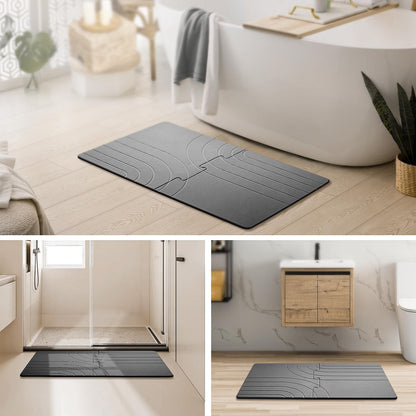 32 * 20 Large Stone Drying Bath Mat for Bathroom Diatomaceous Earth Bath Mat Quick Dry Non Slip Absorbent Bathroom Floor Mat Modernized Water Absorbing Diatomite Shower Bath Mat Grey
