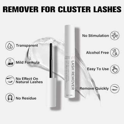 VEYESBEAUTY Cluster Lash Glue Remover 5ML Eyelash Remover for DIY Lash Extensions at home Clear Remover for Self-application Individual Lashes