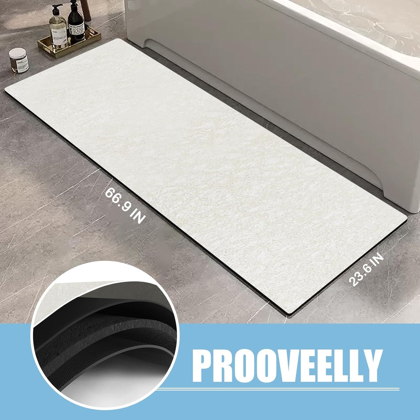 Diatomaceous Earth Bath mat Bathroom Rugs Super Absorbent Quick Dry Non Slip Bath Mat Thin Bathroom Floor Mats Fit Under Door-Shower Rug for in Front of Bathtub Shower, Beige, 23.6"x66.9"