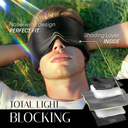 Silk Sleep Mask Soft Pressureless: 100% Mulberry Silk for Eye Skin Anti Wrinkles, Large Size for Total Blackout, Adjustable Wide Velcro Ear Cover