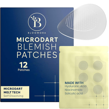 Microdart Acne Patch, Zit Patches for Cystic Acne Overnight Care, Cystic Acne Coverage, Pimple Patches Microdart Technology - Salicylic & Hyaluronic Acid (12 Count)