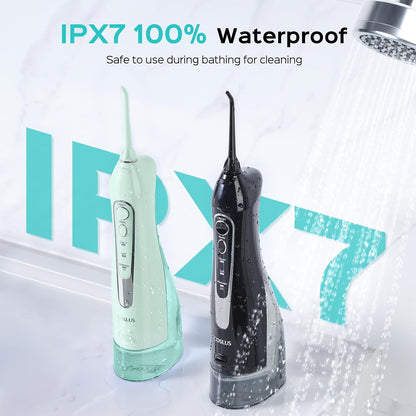 COSLUS 2 Pack Cordless Water Flosser with Elegant Packaging for Teeth, Braces, Gums Care - Easy to Use, Rechargeable, Waterproof, Portable for Travel, BPA-Free, Black & Green, C20(F5020E)