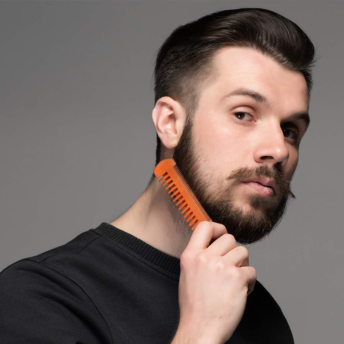 Natural Sandalwood Dual Action Beard and Mustache Comb with Leather Case (Yellow)