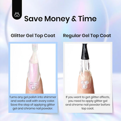 Beetles Pearl Glitter Top Coat Set, 5 Colors Iridescent Pastel Shimmer Mermaid Glossy Top Coat Gel Polish Shiny Long-Lasting No Wipe Soak Off UV LED Nail Art Gifts for Women