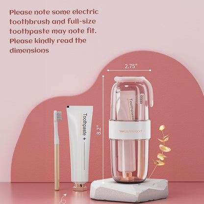 Luxury Transparent Pink Plastic Travel Toothbrush Holder Case with Cover, Portable Travel Toothbrush Cup, Storage Container for School Camping Business Trip Bathroom