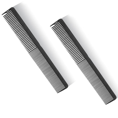 PERFEHAIR 2-Pack Professional Round Tooth Hair Cutting Comb - 7.4 Inch, Black Carbon Fiber Anti-Static & Heat Resistant, Durable Barber Combs with Fine & Wide Tooth for Precise Haircut for Men & Women