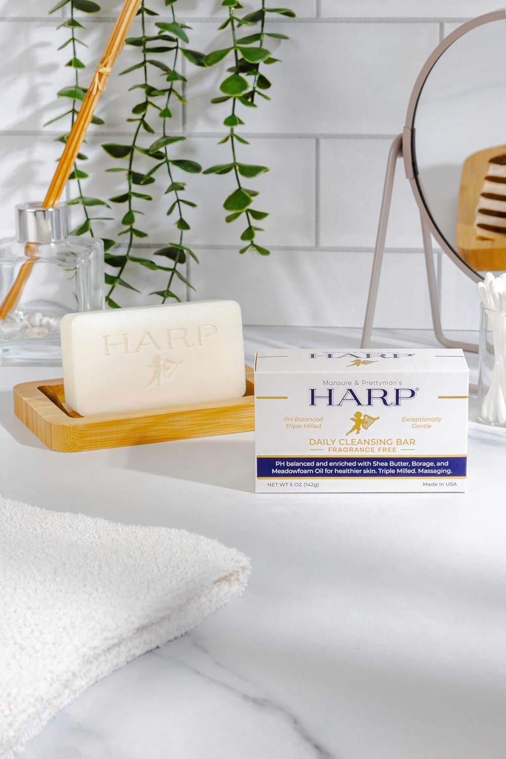 HARP pH-Balanced (5.0-6.0) Body Wash Bar. ZERO Saponified Oils. Protects Moisture Barrier. Gentle for Sensitive/Dry skin. + Shea Butter/Borage Oil. Non-Comedogenic. FRAGRANCE/masking agent FREE.