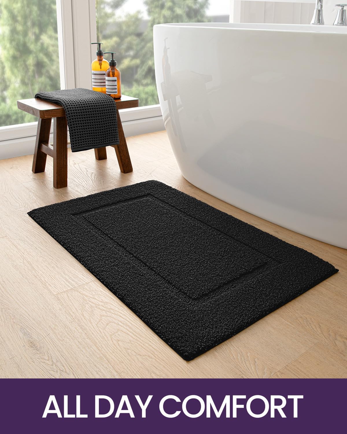 DEXI Bathroom Rugs 36x24, Washable Non Slip Bath Mat for Shower Floor, Absorbent Quick Dry Bathmat with Rubber Backing, Ultra Soft Plush Carpet for Tub, Black