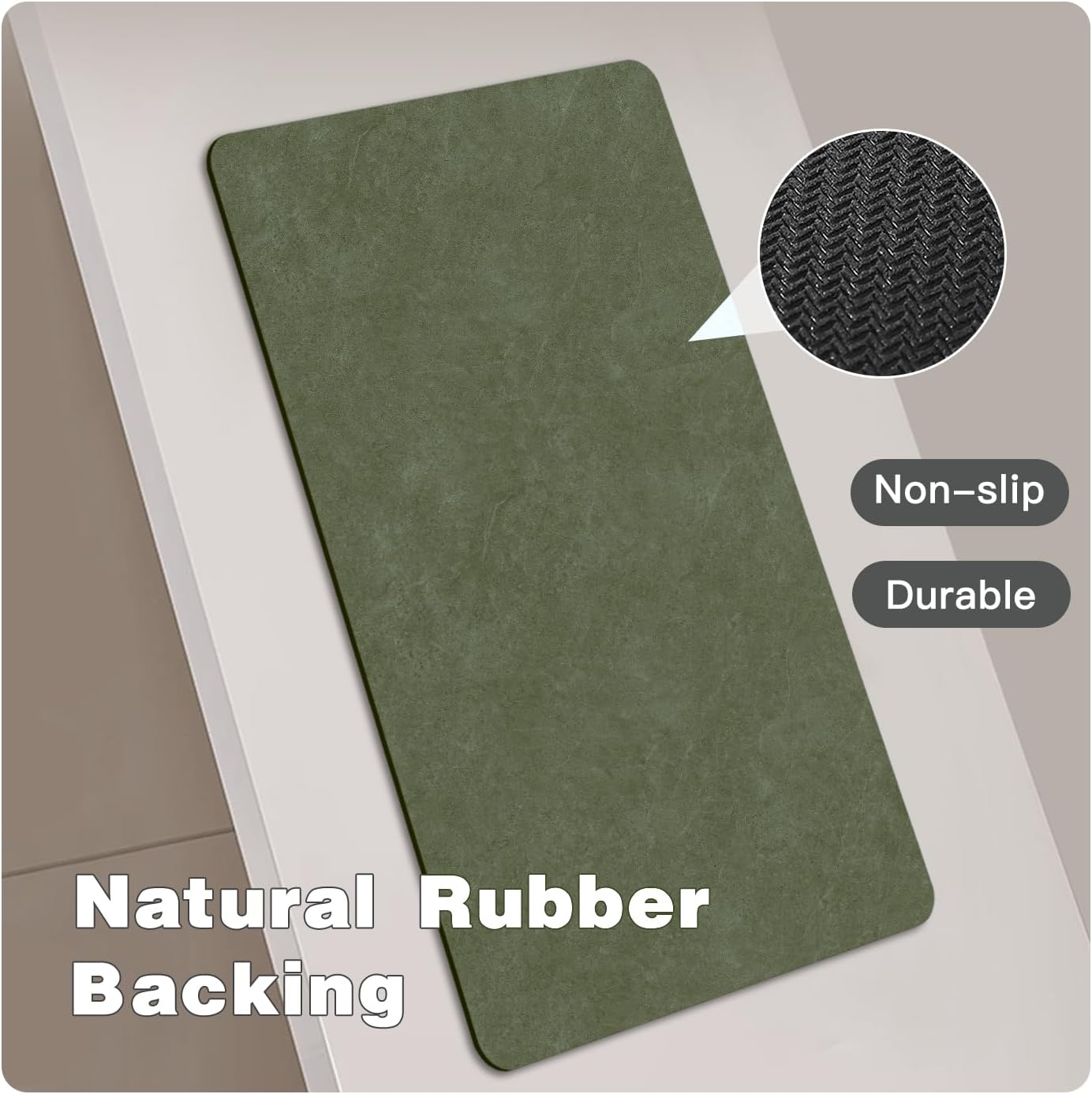 Bathroom Mat Quick Dry, Bathroom Rugs Non Slip Washable Thin Absorbent Bath Mat Fits Under Door Bathroom Floor Mat Perfect for Bath, Shower, or Sink 16"x24" Sage Green