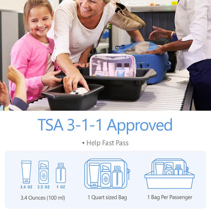 PACKISM Clear Makeup Bags - 3 Pack Tsa Approved Toiletry Bag with Zipper, Water-resistant Clear Cosmetic Bags Fit Travel Essentials, Carry-on Travel Toiletry Bag, Fluorescent Pink