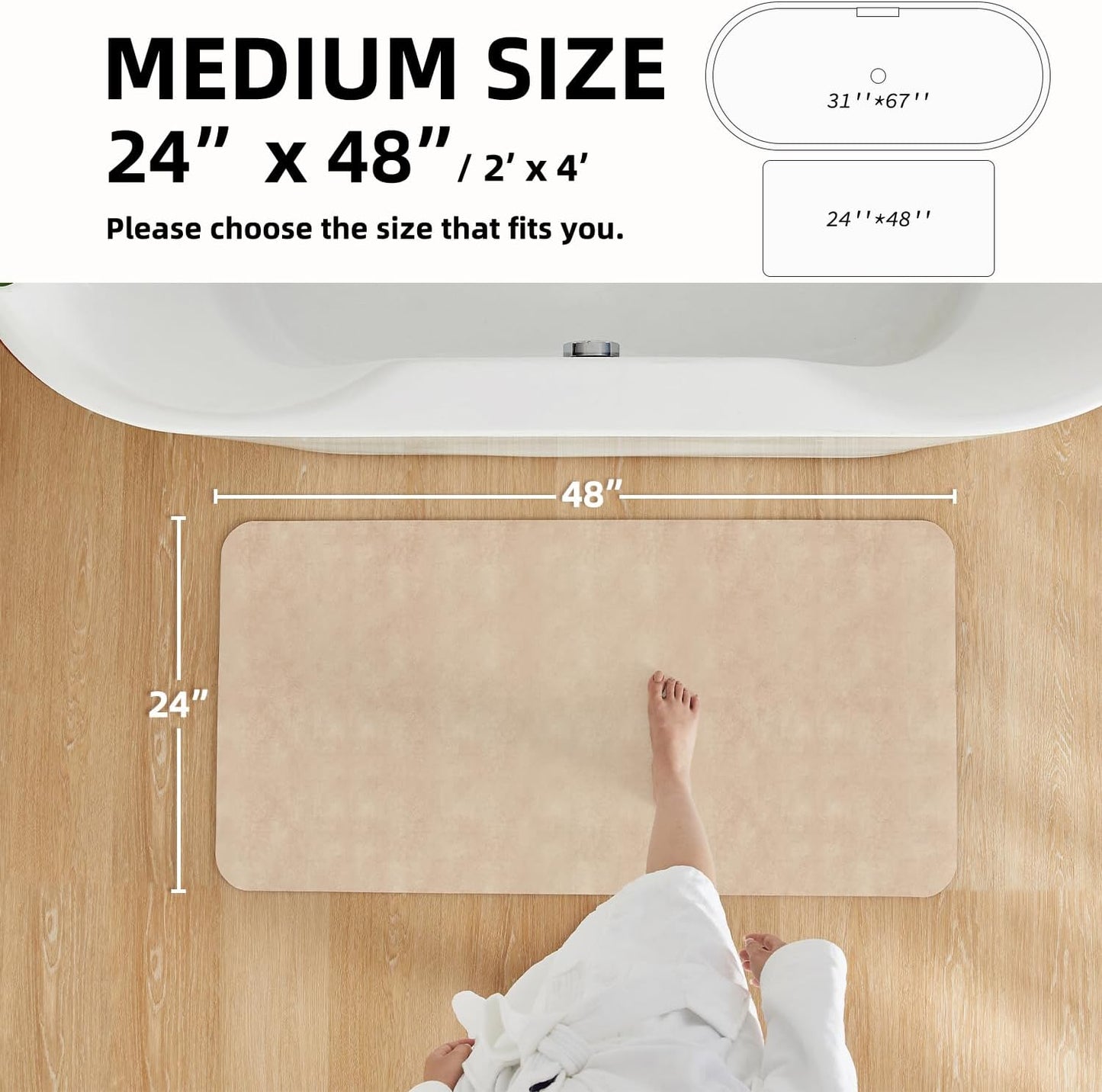 Bathroom Mat Quick Dry, Bathroom Rugs Non Slip Washable Thin Absorbent Bath Mat Fits Under Door Bathroom Floor Mat Perfect for Bath, Shower, or Sink 24"x48" Beige