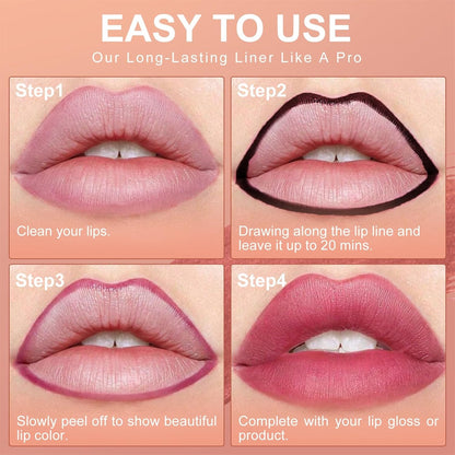 OETUIOW Lip Stain Peel Off, Lip Liner Moisturizing Long-Lasting & Waterproof, Transfer Proof & Plumping, Non-Stick Cup,3PCS Nude&Rose&Mauve