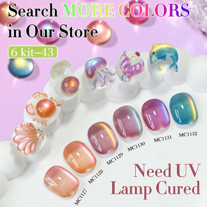 Double Rhythm 15ML Ice Glass Cat Eye Gel Polish with Magnet Holographic Glitter Shimmer Translucent Sheer Color Salon Soak Off Magnetic Nail at Home (Plum Purple-MC1130)