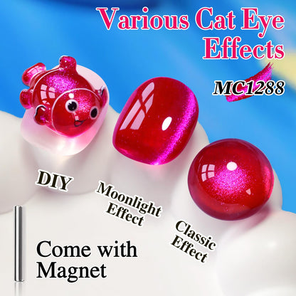 Double Rhythm 0.5 OZ Cat Eye Gel Polish with Magnet 15ML Holographic Glitter Shimmer Translucent Jelly Color Magnetic Gel Polish Salon DIY at Home (Pitaya Purple-MC1288)