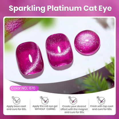 Beetles Hot Pink Gel Nail Polish - 15ML Summer Hot Pink Cat Eye Glitter Gel Polish with Magnet Soak Off UV Shimmer Velvet Gel Berry Stardust Series French Nail Art Manicure Gifts for Women