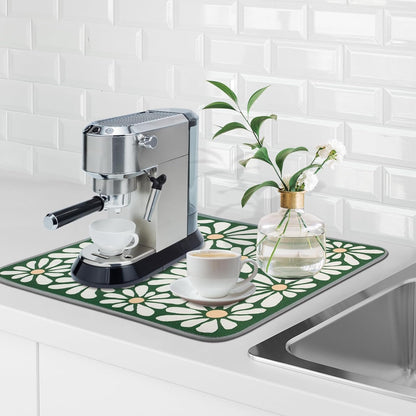 SHIYUE Dish Drying Mat for Kitchen Counter Super Absorbent Spring Kitchen Decor Microfiber Drying Matainers Rack Fast Pad Dish Drainer Mats(Green Flower,16''x18'')