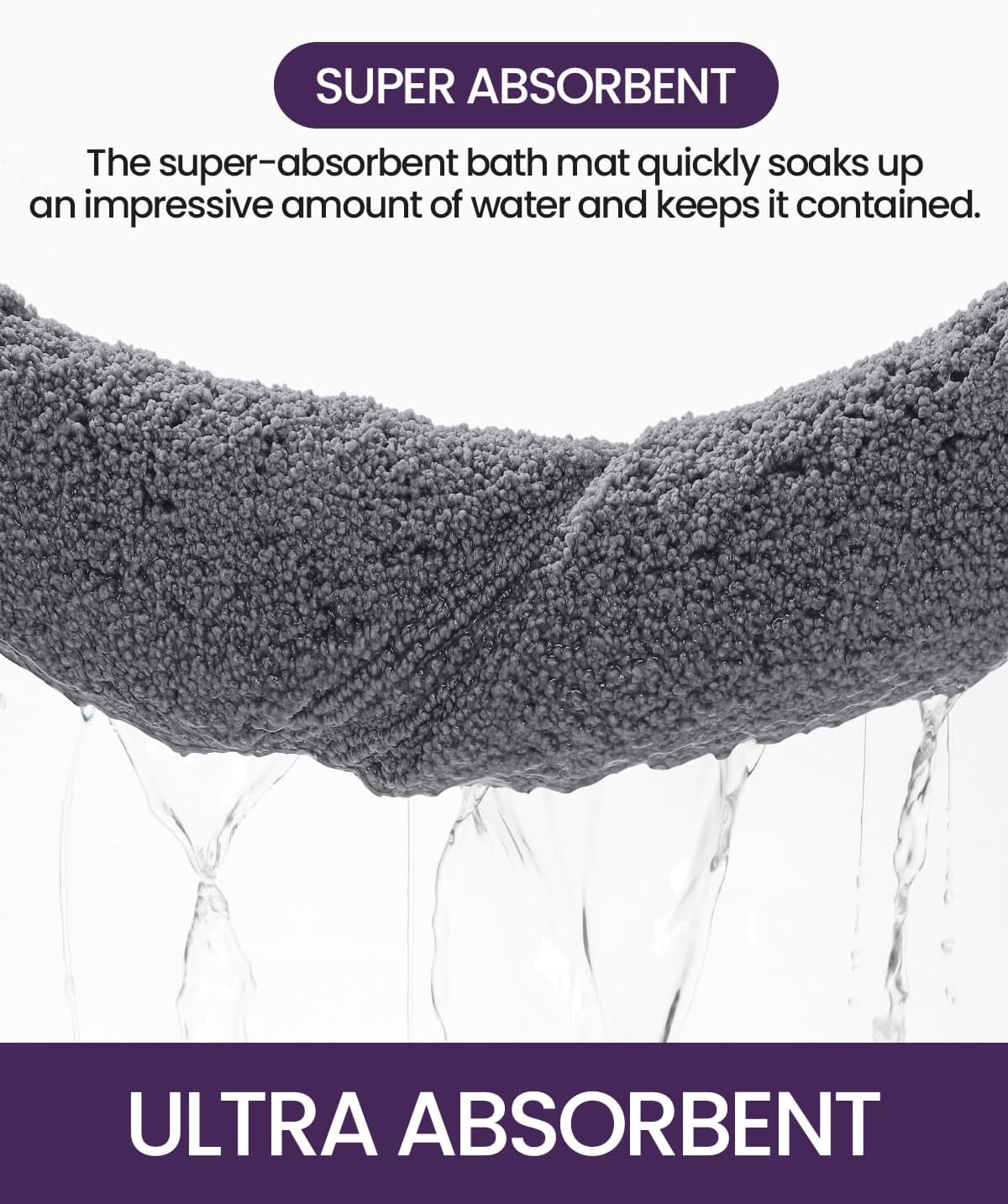 DEXI Bathroom Rugs 43x24, Washable Non Slip Bath Mat for Shower Floor, Absorbent Quick Dry Bathmat with Rubber Backing, Ultra Soft Plush Carpet for Tub, Grey