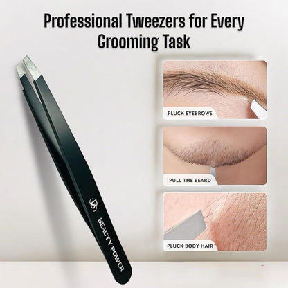 Ultra-Precision Professional Slant Tweezers for Women Facial Hair - German Stainless Steel, Lightweight Black Tweezers for Women & Men, Ideal for Eyebrow & Facial Grooming (3 Matte Black)