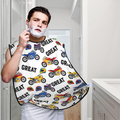 Beard Bib with 3 Suction Cups, Non-Stick Waterproof Hair Catcher Apron, Men's Shaving Essential for Grooming, Vintage Motorcycle Racing Dirt Bike Shave Bib